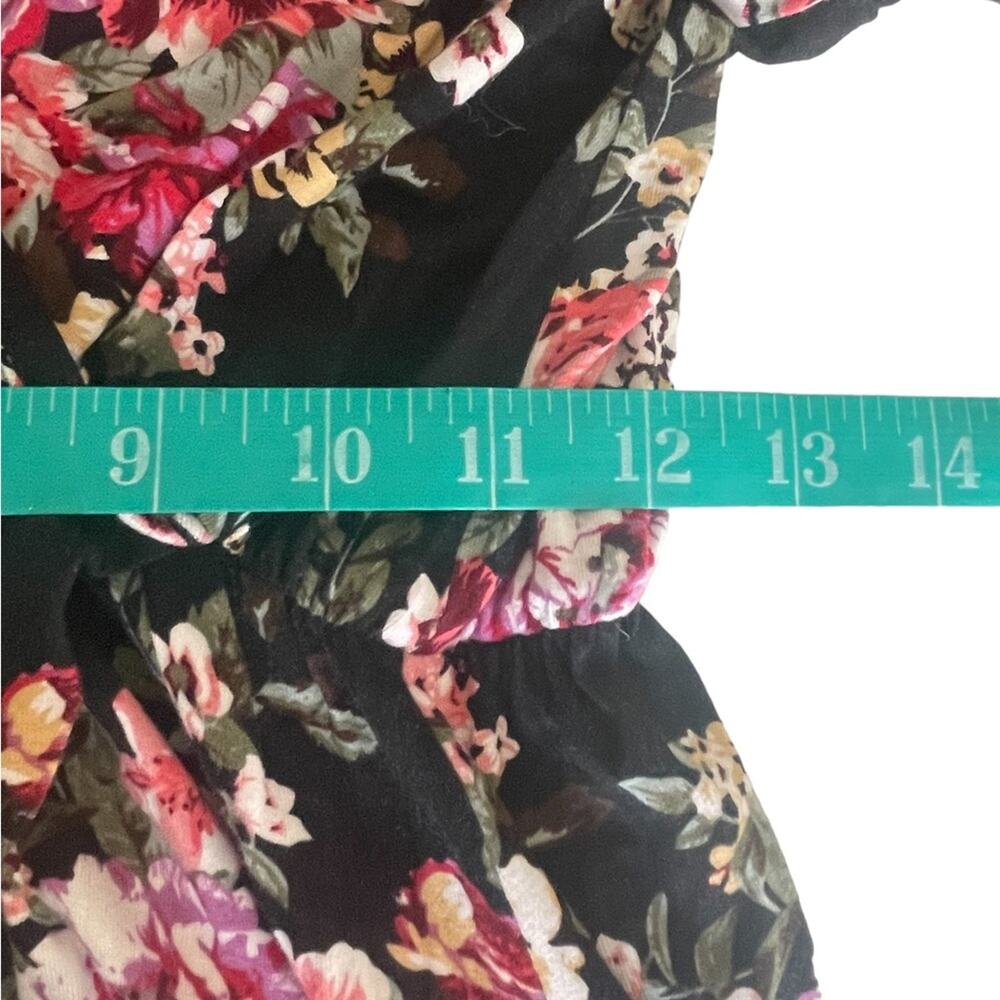 Black Floral Maxi Dress Womens XL Surplice V Neck Short Sleeve Front Slit Flowy - Picture 8 of 9